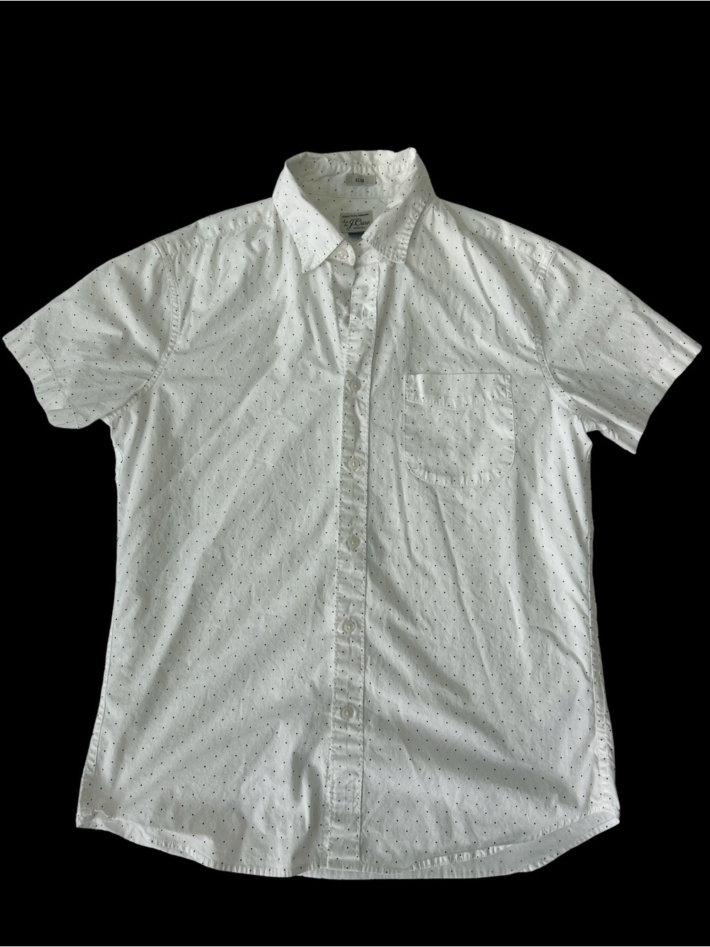 J. Crew White Short-Sleeve Button-Down Shirt with Micro Dot Pattern
